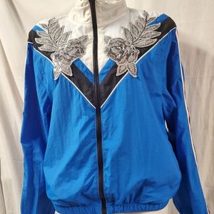 USED RARE PINK Victoria's Secret BLING Floral Lined Full-Zip Anorak Size M